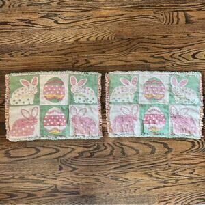 Vintage placemats Bunny Woven collectible - set of 2 placemats easter pastel